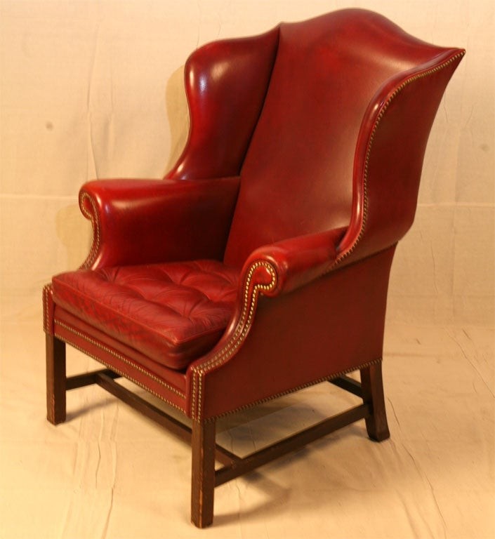 Single wing back red leather chair at 1stdibs