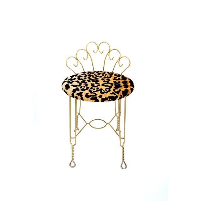 Vintage leopard velvet gold metal vanity stool chairish 1