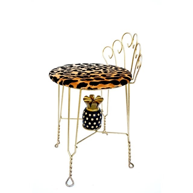 Vintage leopard velvet gold metal vanity stool chairish