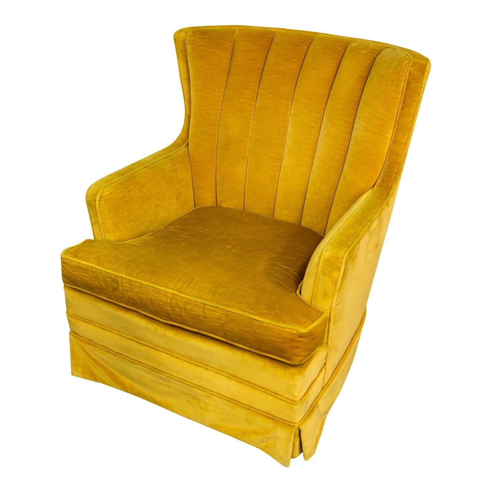 Vintage retro golden yellow velvet wingback chair image