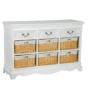White 6 basket storage console table