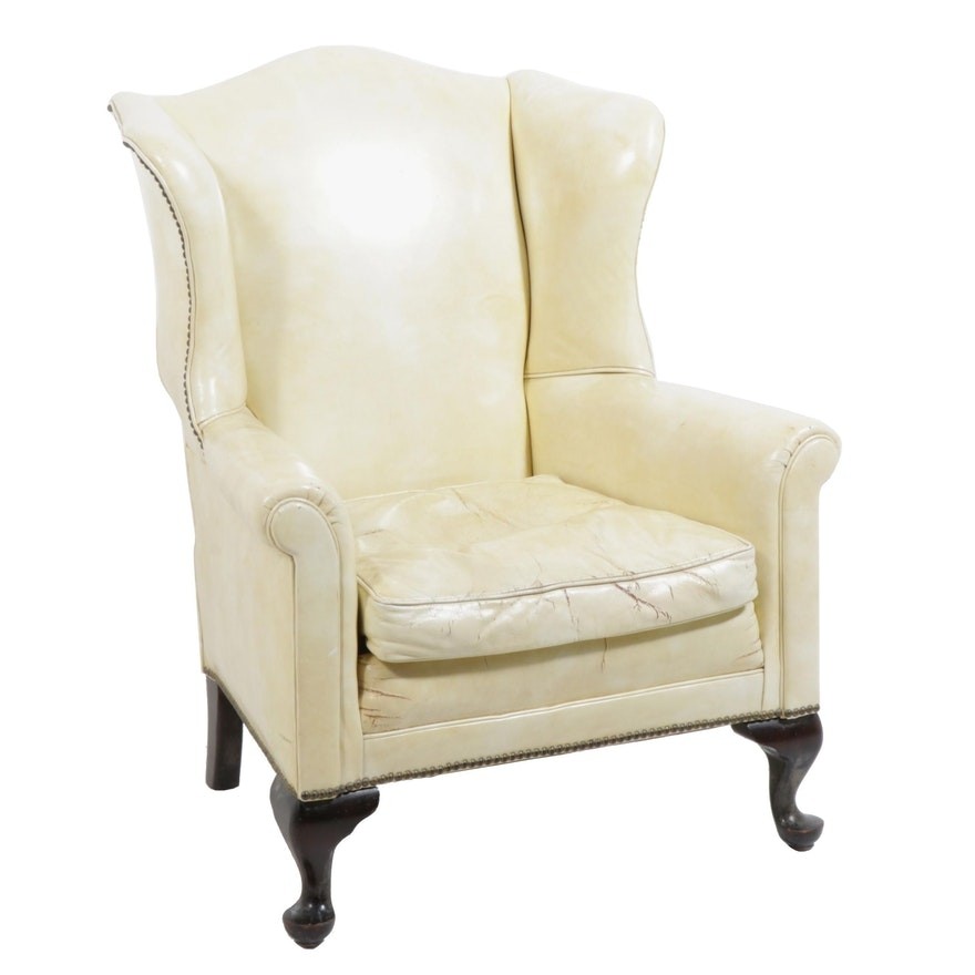 Yellow leather wingback arm chair ebth