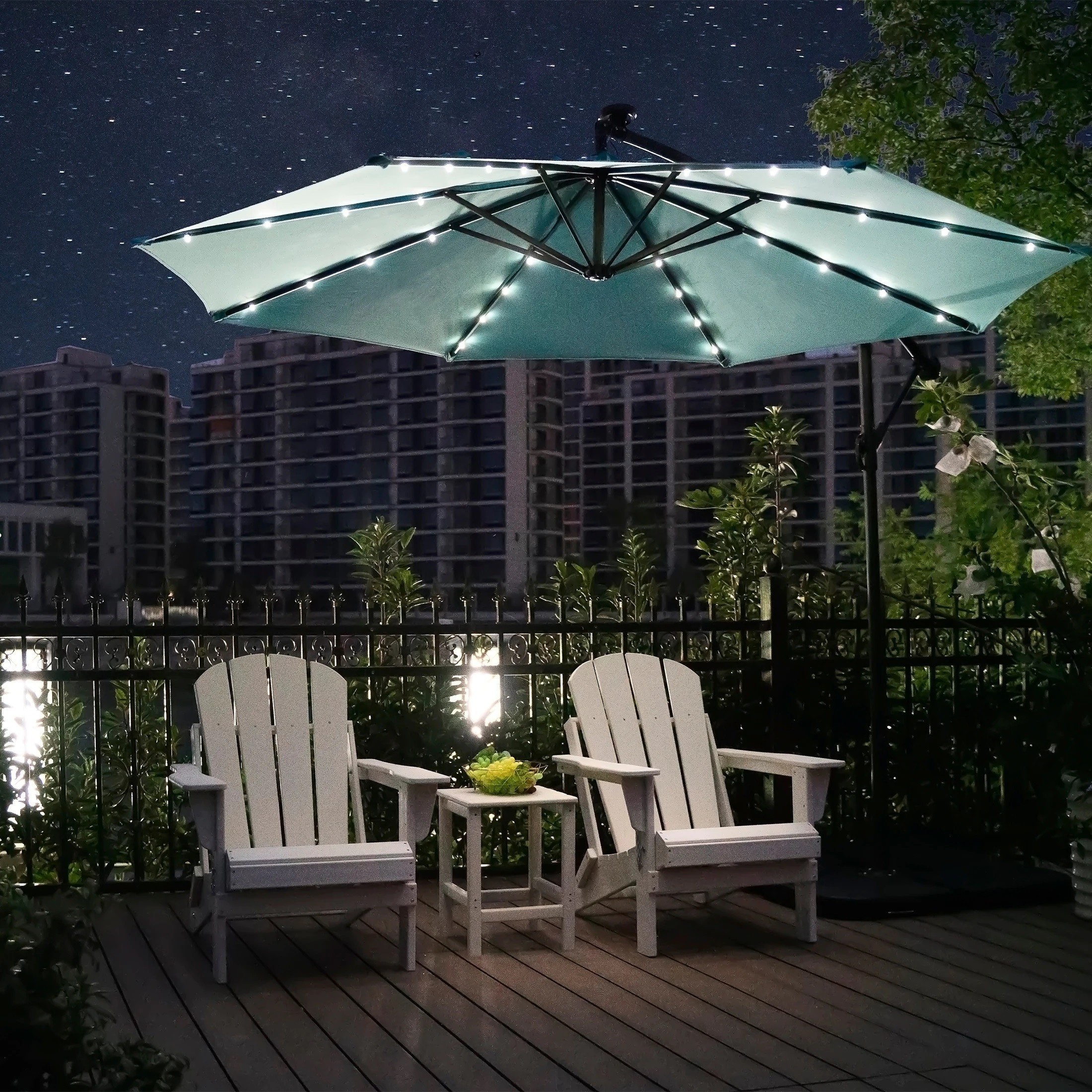 10 Ft  Solar Power Lighted Patio Umbrella with Base