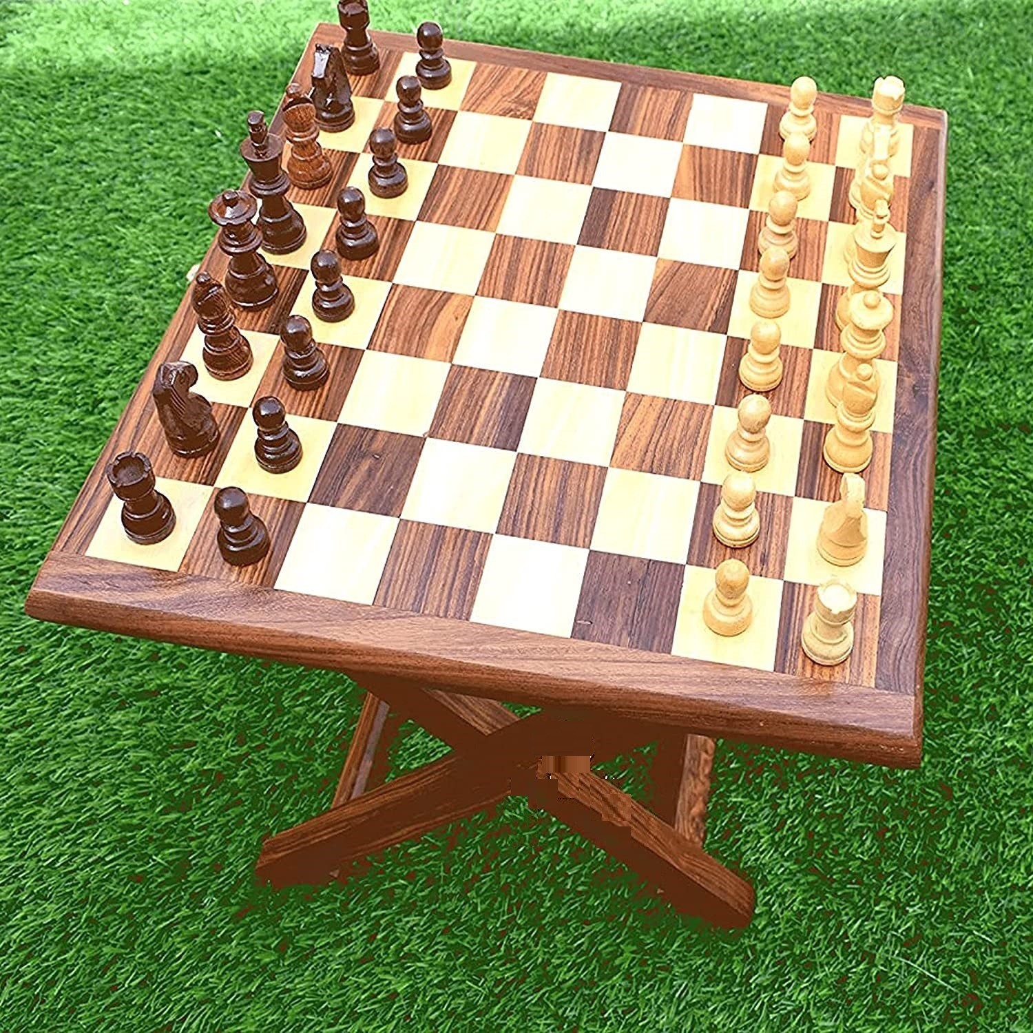 13 × 13 Chess Table Finest Work Pure Rosewood & Maple Wood Chess Board Set Table for Picnic/Garden