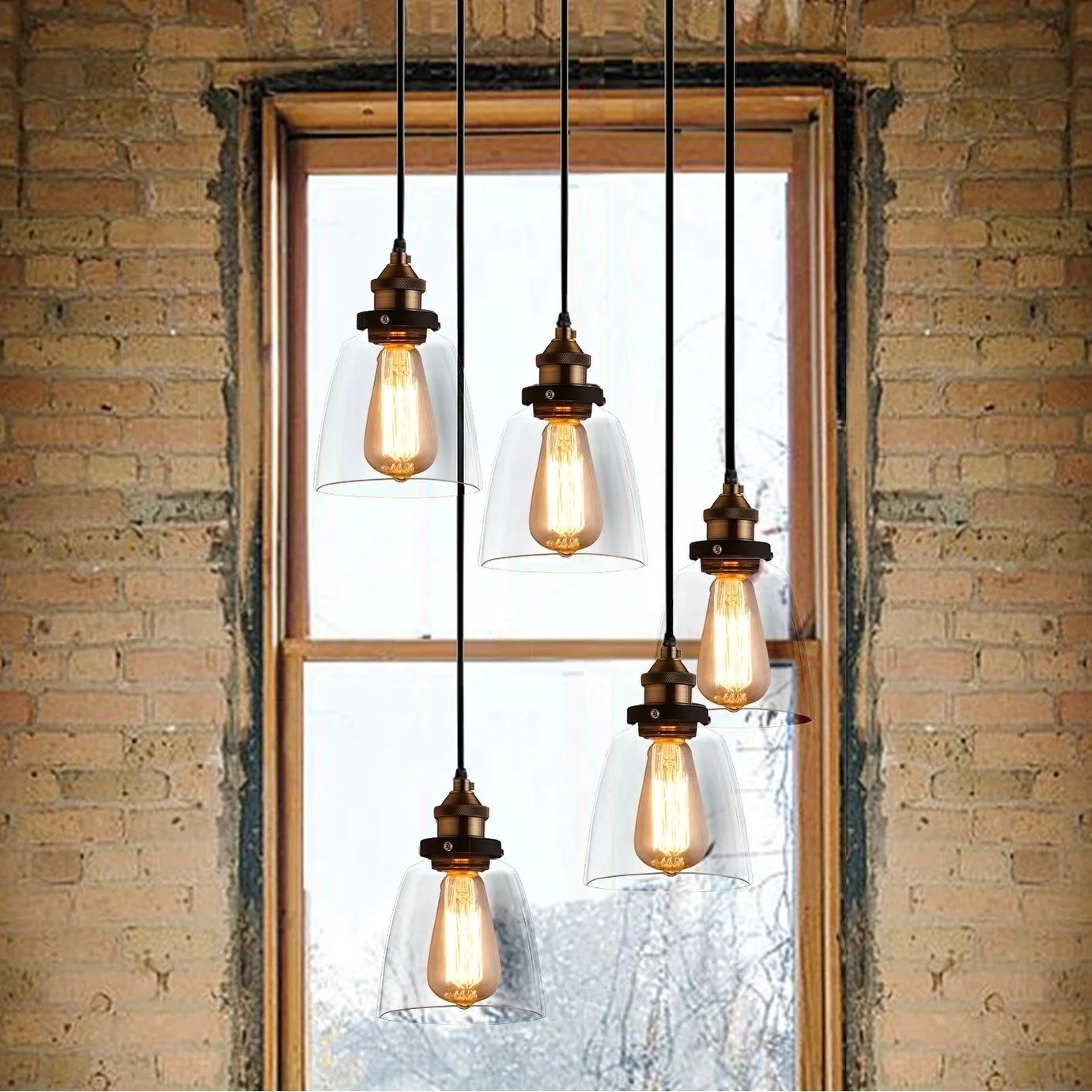 5 lamp Edison bulb pull down chandelier 