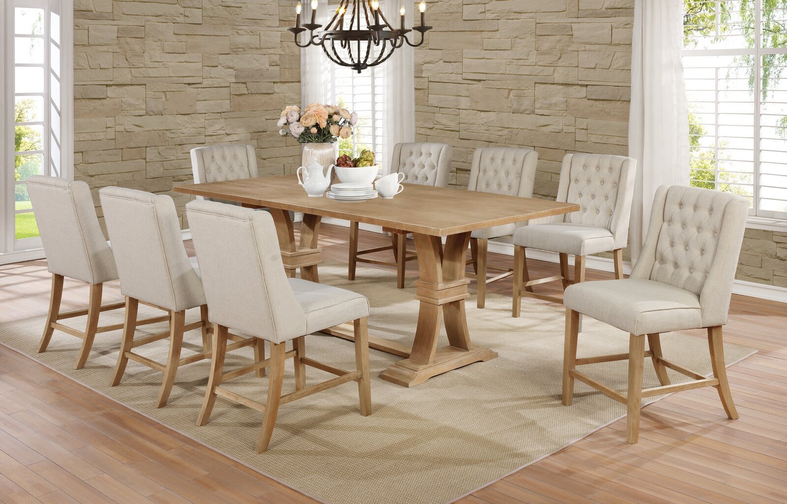 8 person counter height dining table with upholstered chairs