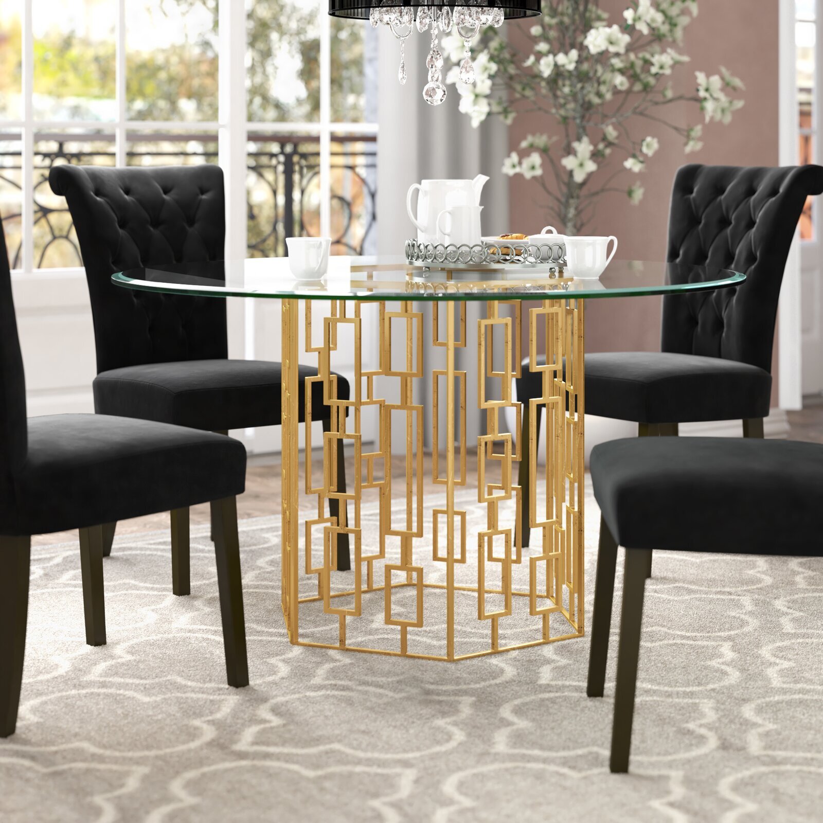 8 person round dining table with a statement base