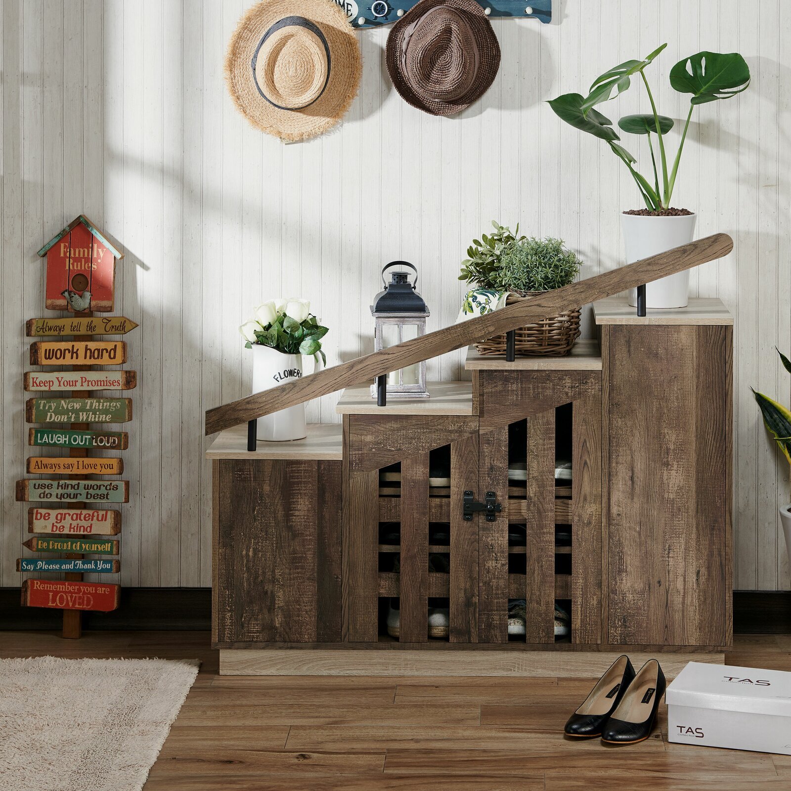 Freestanding Shoe Storage Cabinet for Entryway, Wooden Narrow Shoe