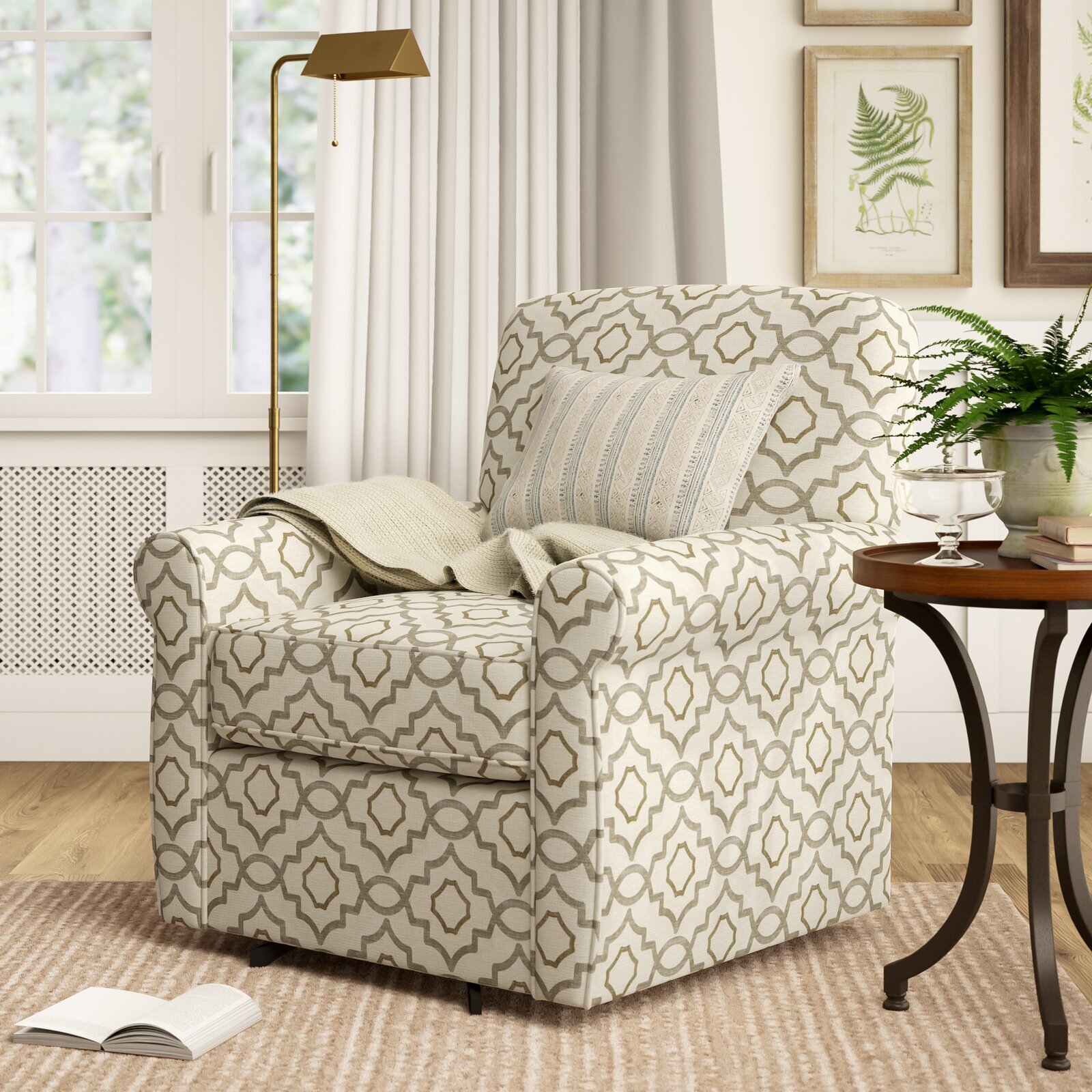 patterned swivel armchair