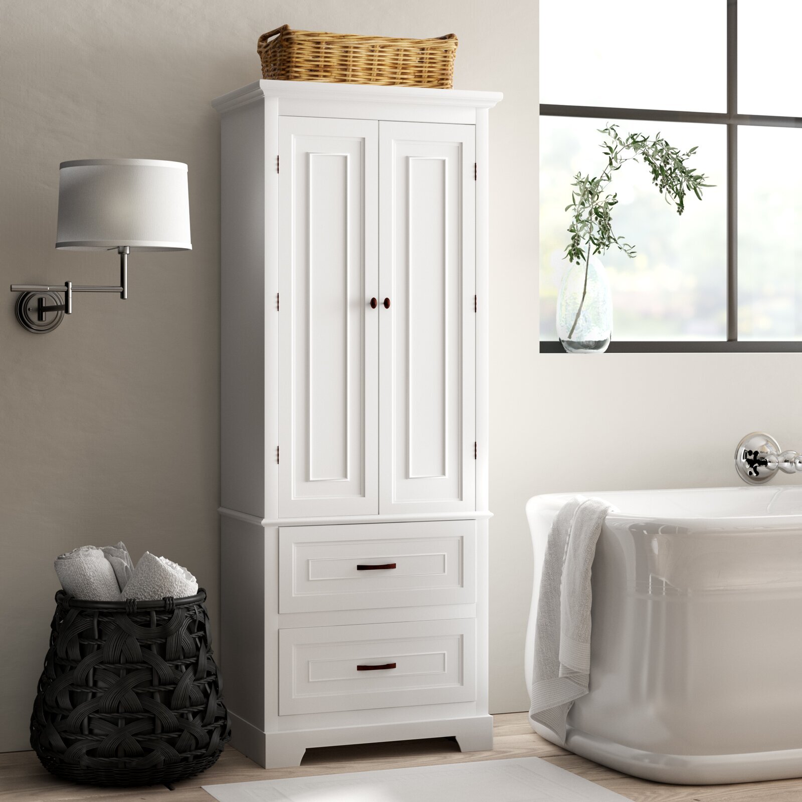 A larger tower cabinet for bathroom linens and more
