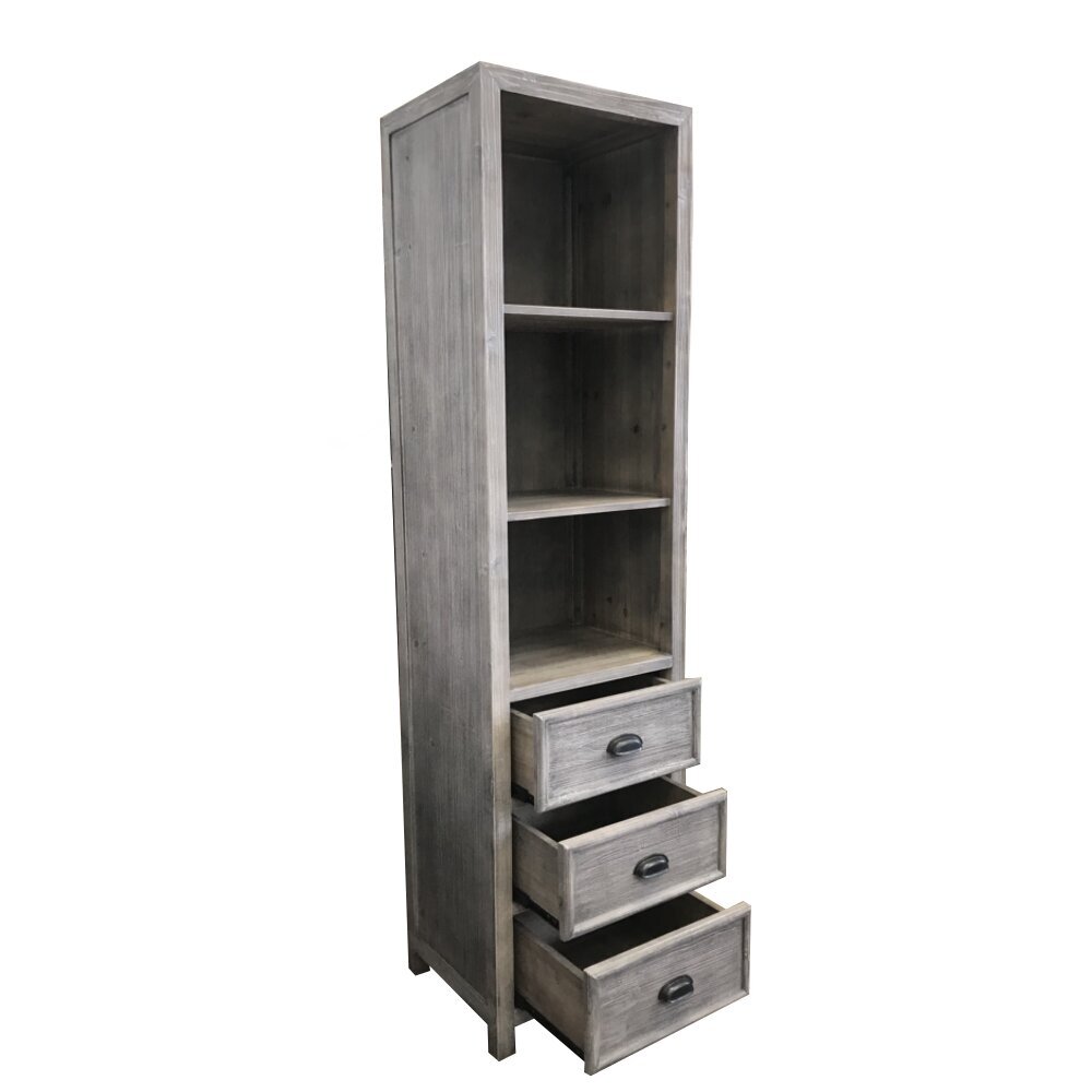 A linen cabinet with open shelving 