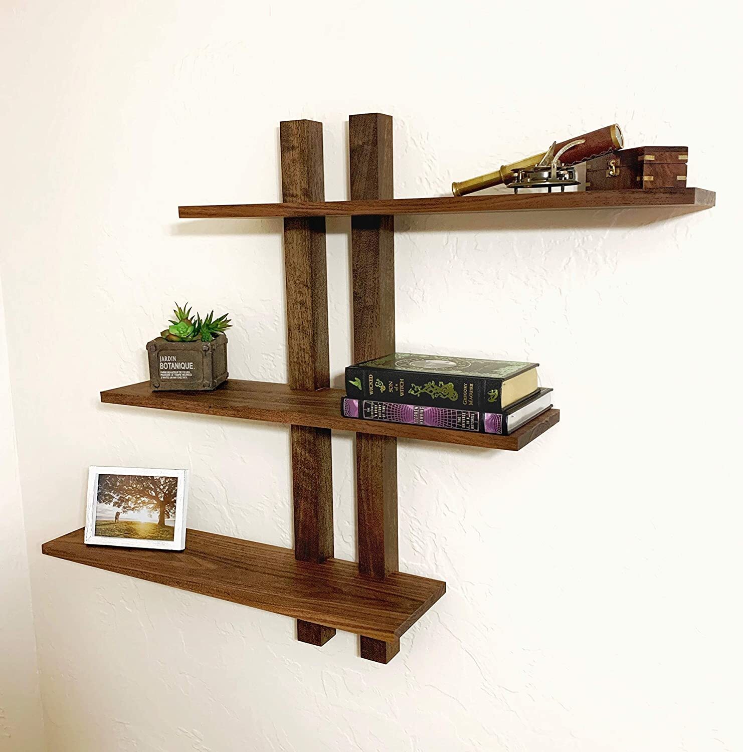A mid century modern wooden shelf
