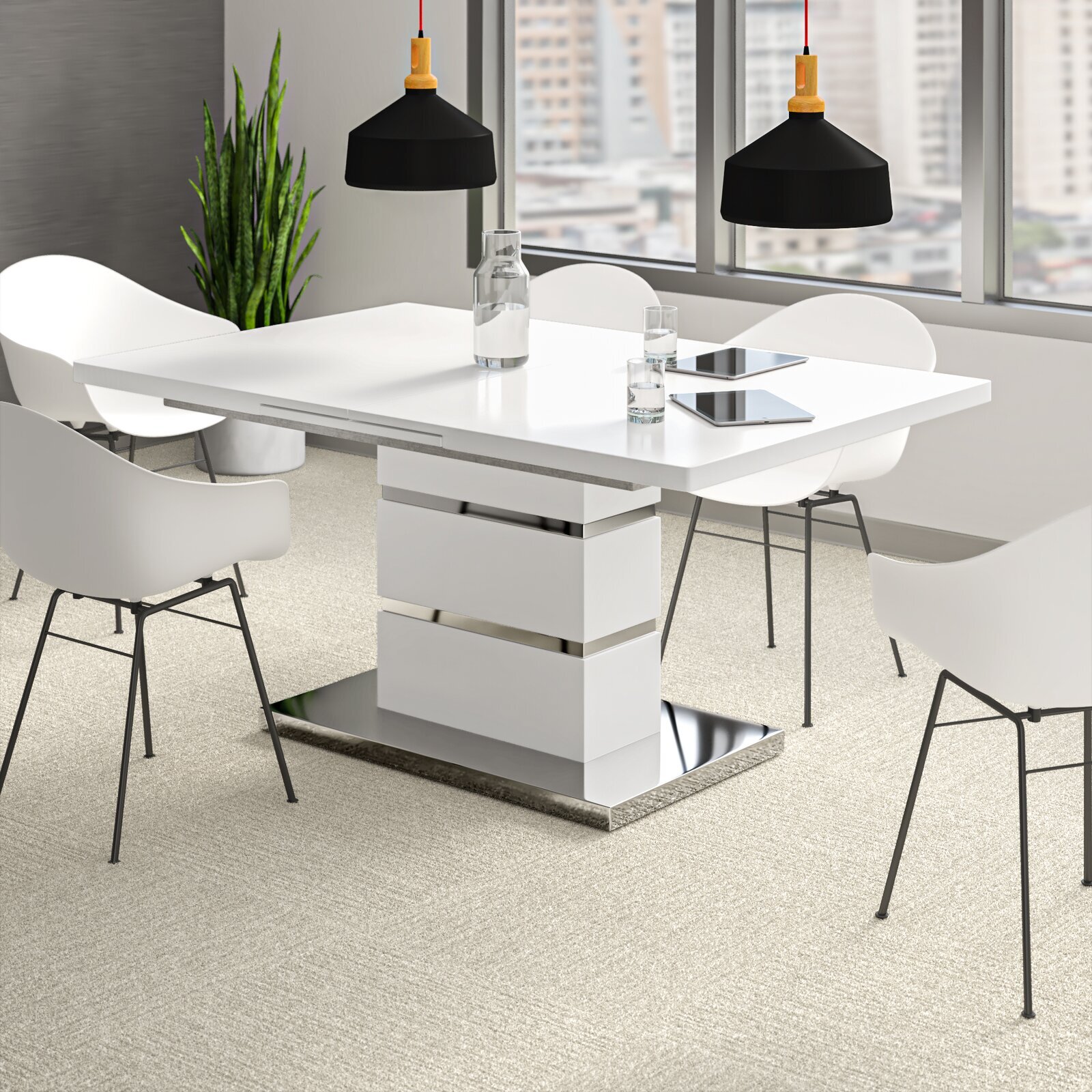 A modern extendable dining table