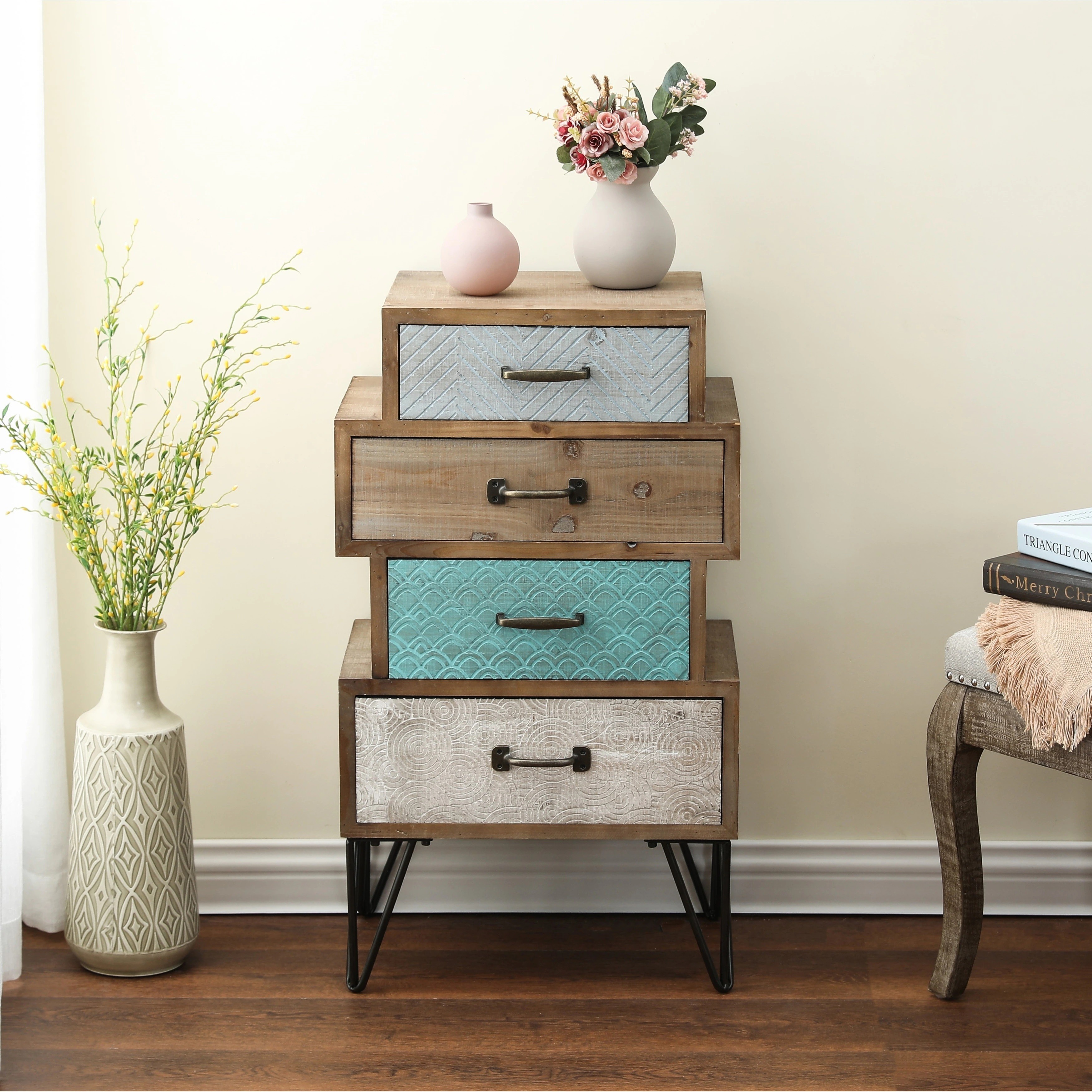 A statement found pieces iron and wood bedroom furniture   a storage cabinet