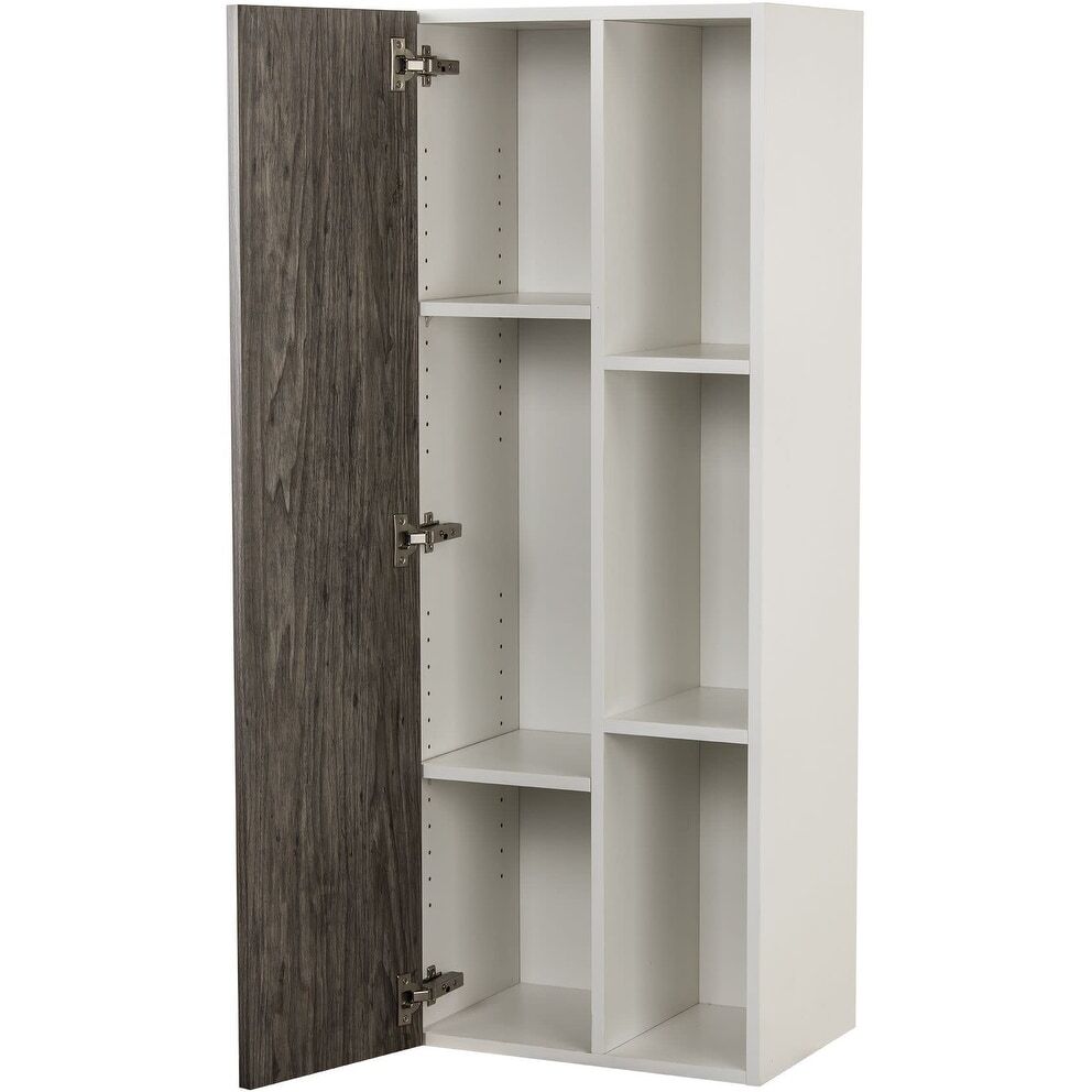 A tall linen closet with offset door storage 