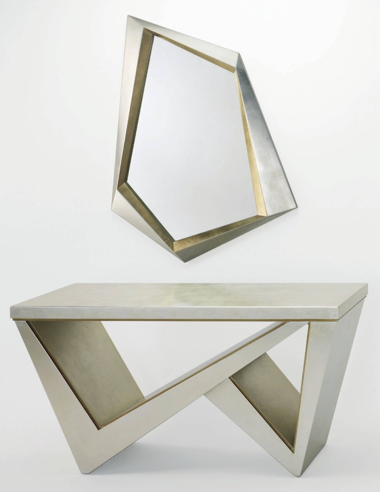 Abstract and avant garde hallway table and mirror 