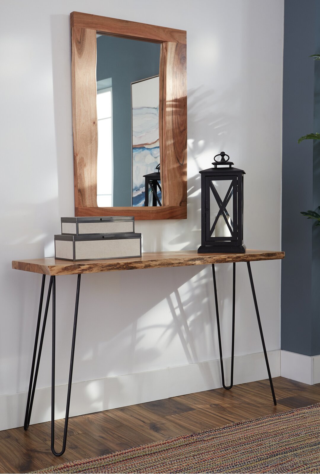 Accent table and mirror set with a modern industrial flair