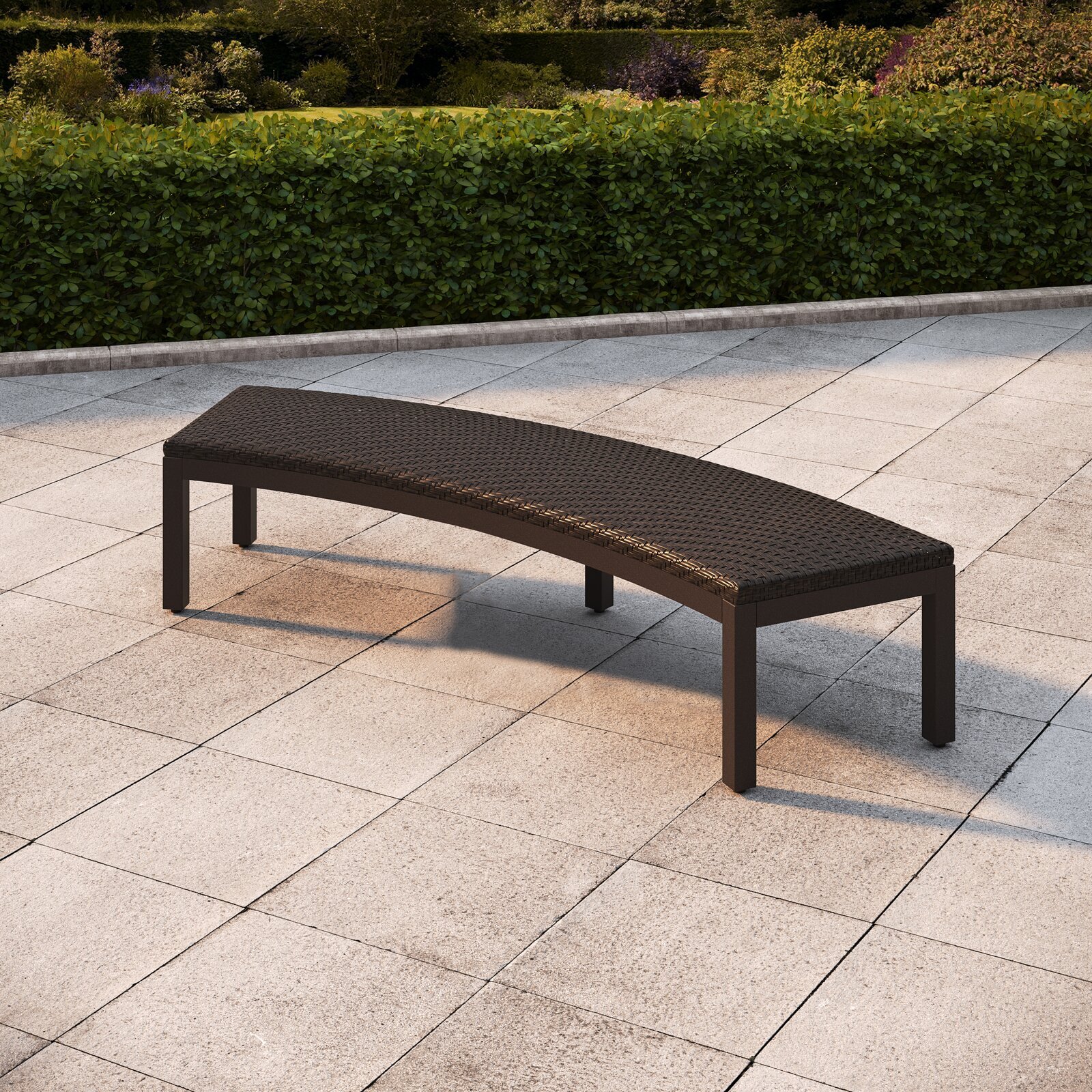 Backless Wicker Aluminum Curved Bench