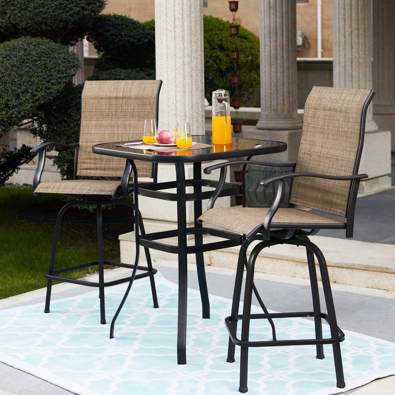 Bar Height Summer Pub Table with Swivel Chairs