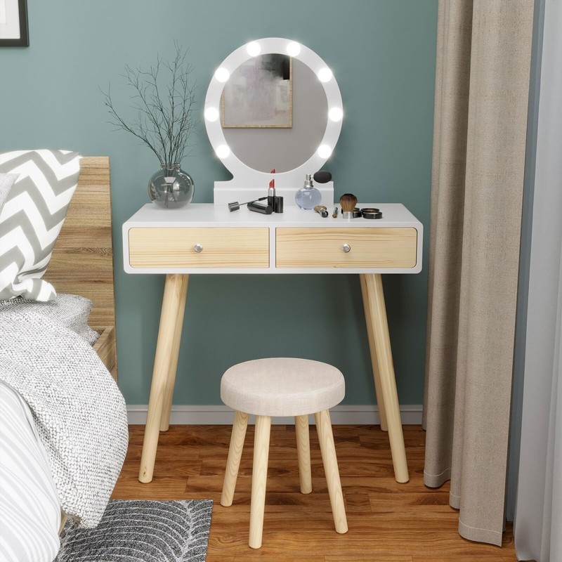 Bedroom Vanity with Lights and Mirror