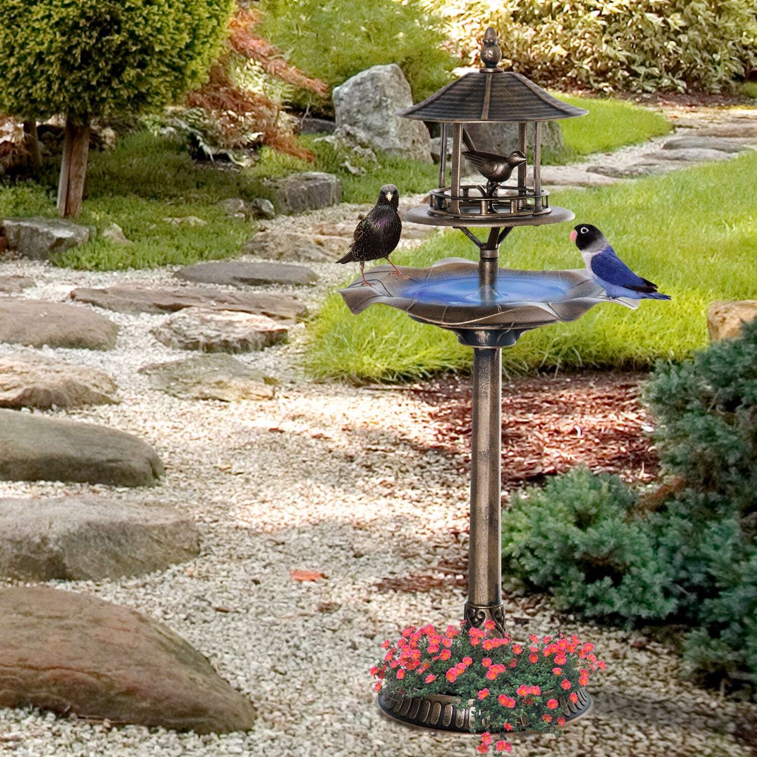 Bird bath stand with feeder