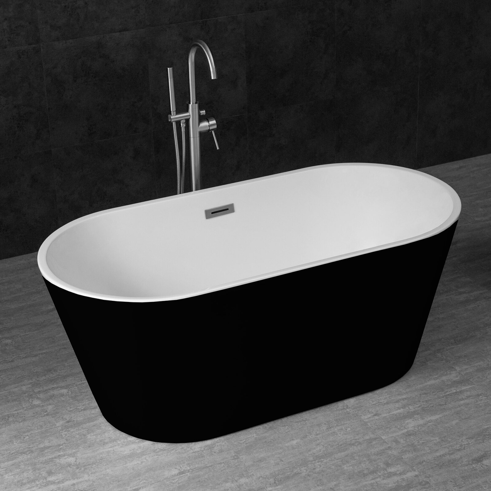 Black, curved freestanding tub corner