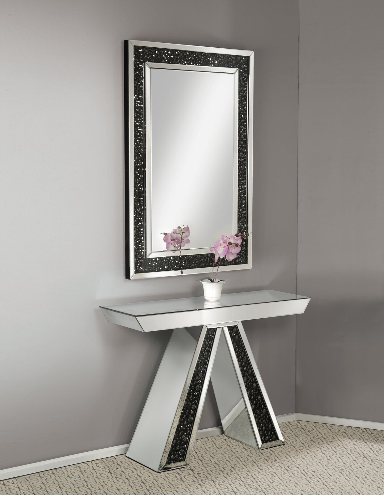 Black Jewel Entryway Table and Mirror Set