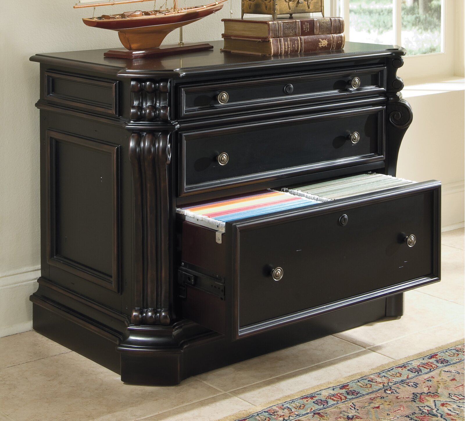 Black Lateral Wood File Cabinet