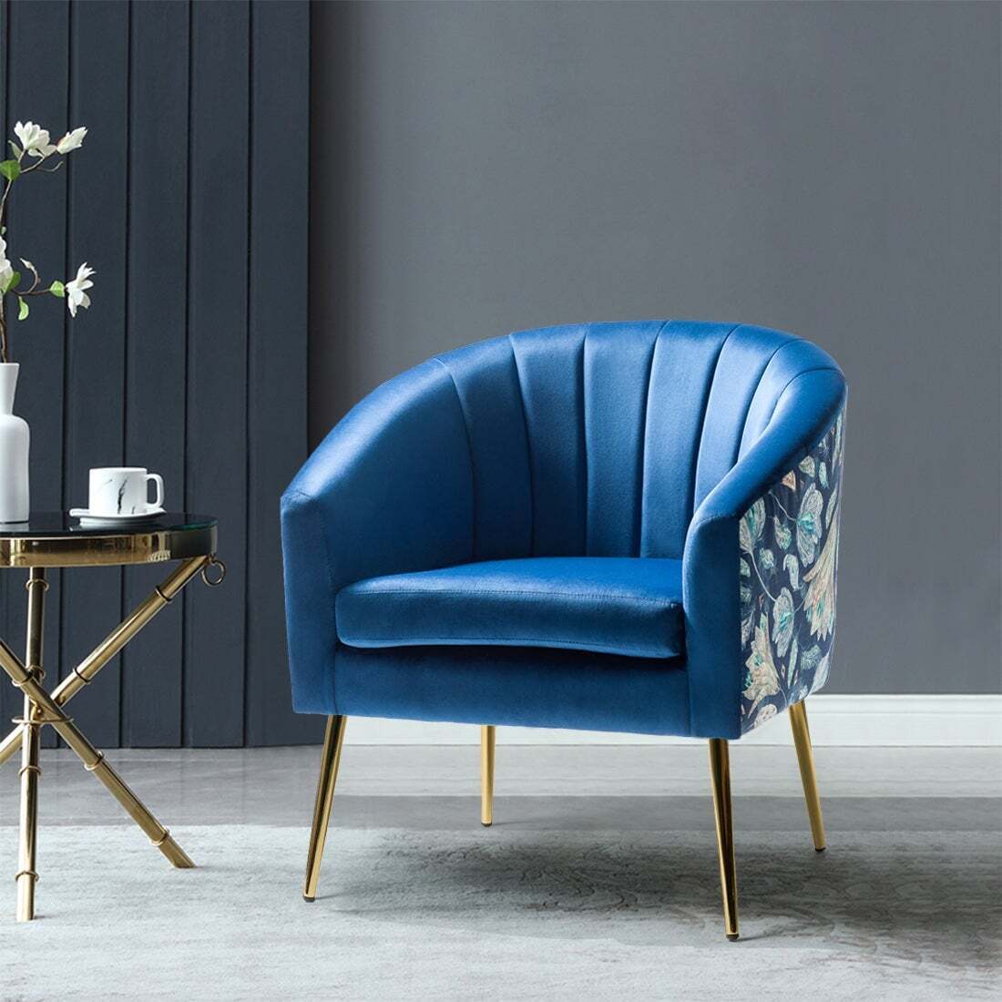 Blue Floral Barrel Chair