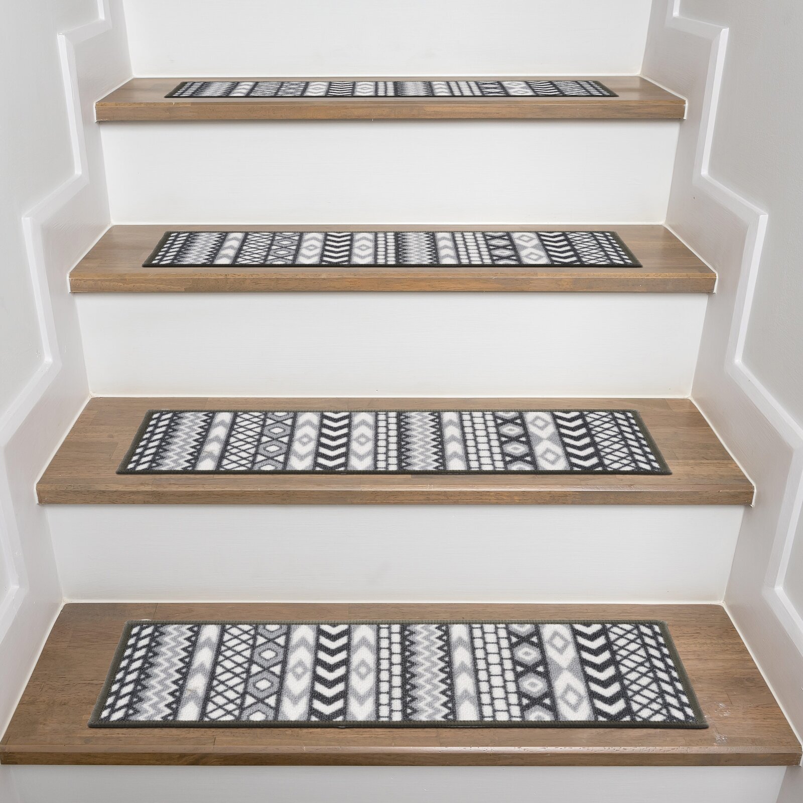 Bohemian Geometric Non Slip Gray Stair Tread