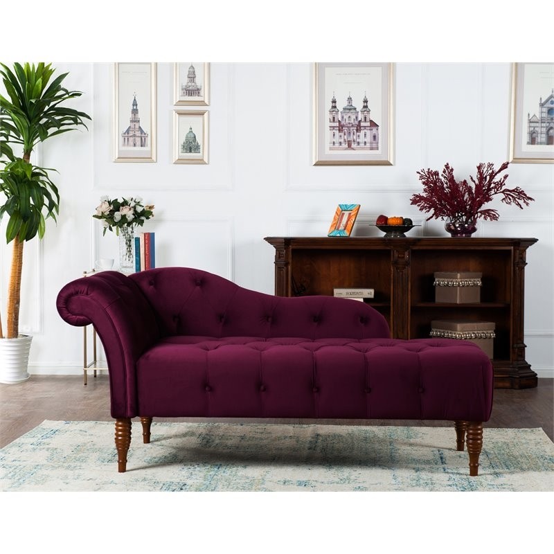 Brika home tufted roll arm chaise lounge in burgundy 3
