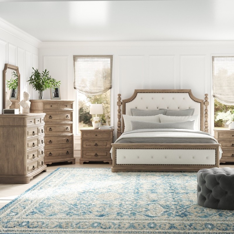 Brown furniture bedroom with upholstery in a different color