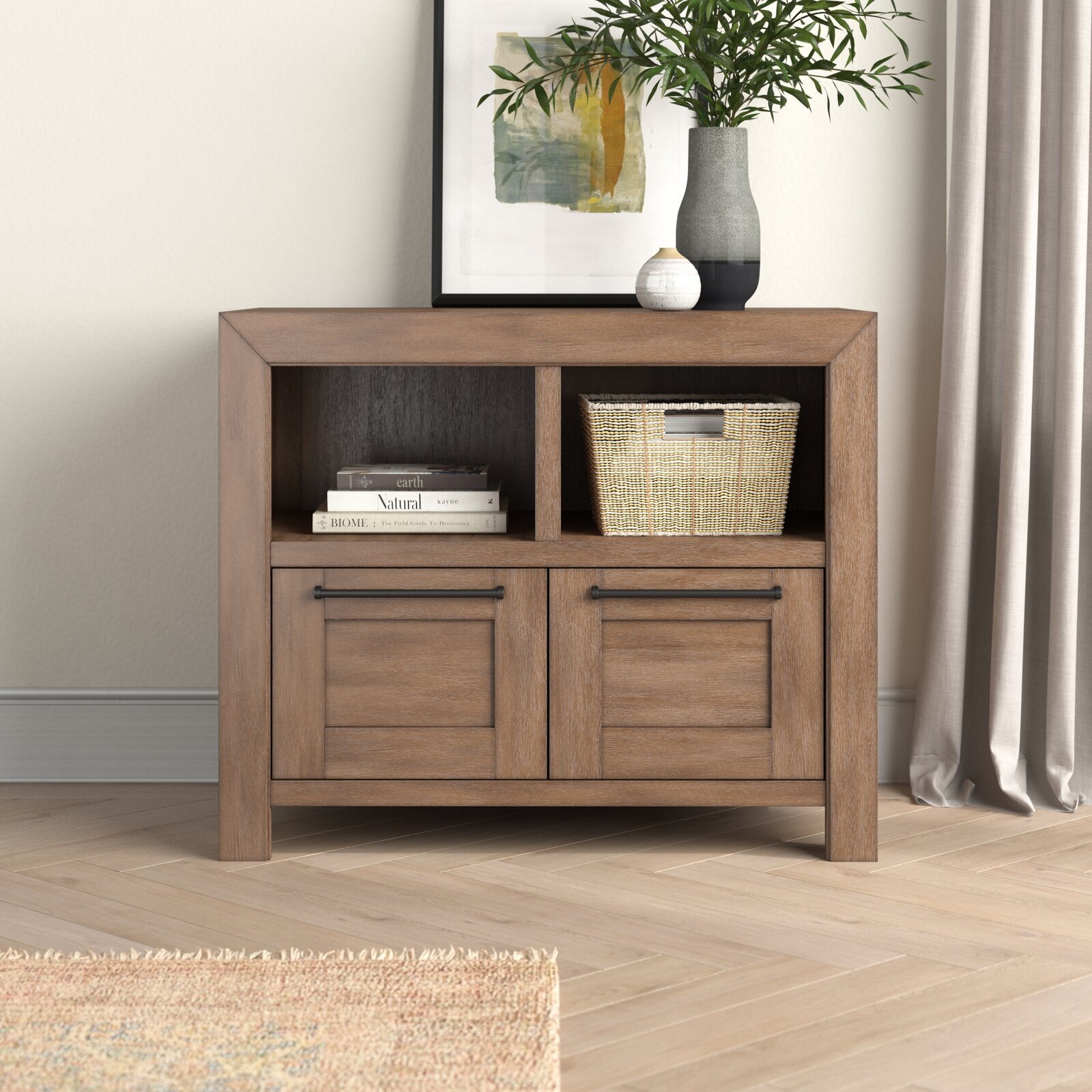 Brown Solid Wood Filing Cabinet with Shelving 