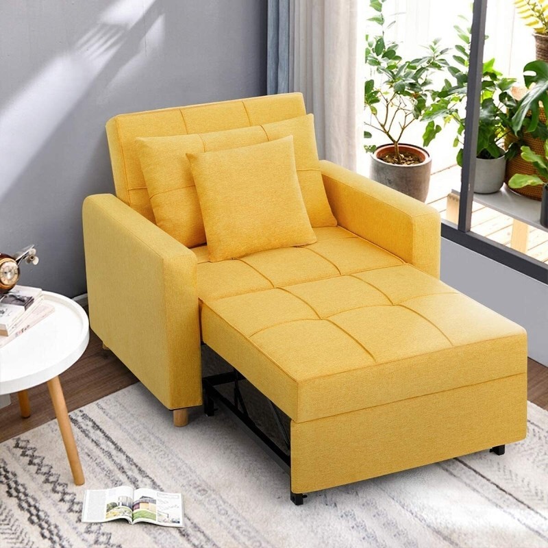 Butterfly Yellow Pull Out Sleeper Chair With Arms