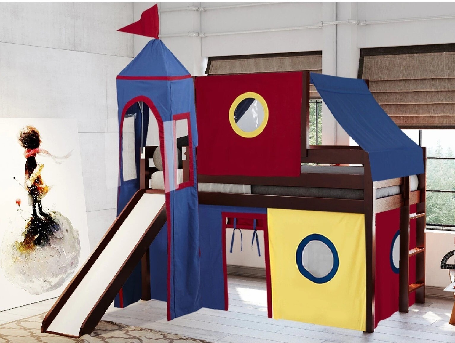 Canopy for bunk bed that gives off a great playhouse vibe