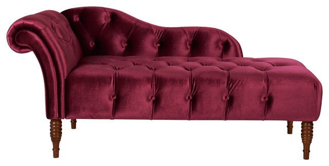 Chaise lounge right arm facing burgundy hand tufted
