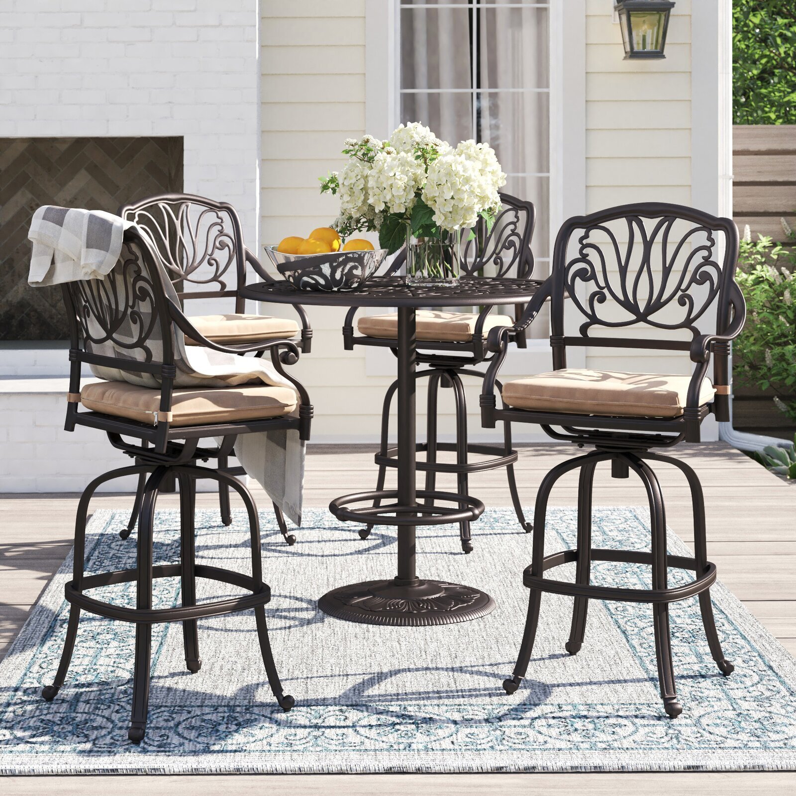 Chic Vast Iron Bar Height Dining Set with Cushions