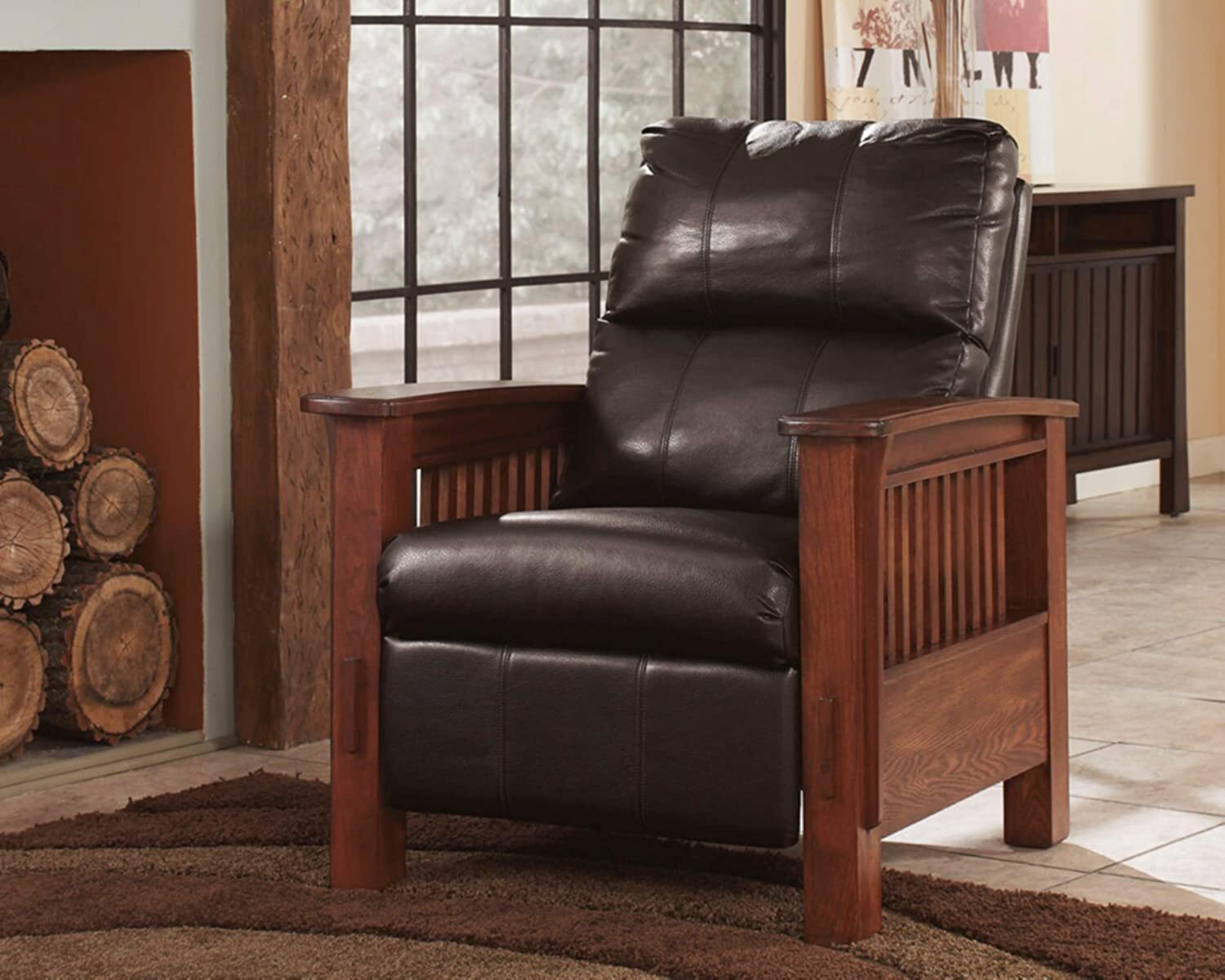 Classic Faux Leather and Wood Recliner Chair
