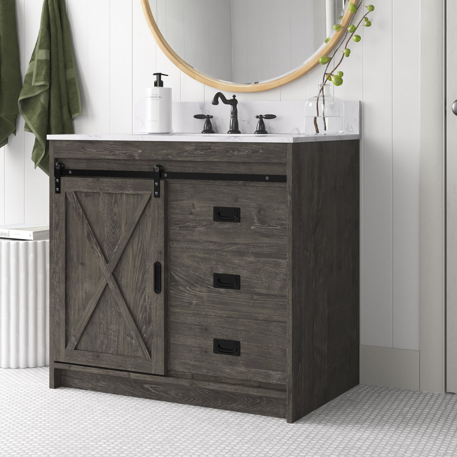 Coastal style bathroom vanity in a rustic design