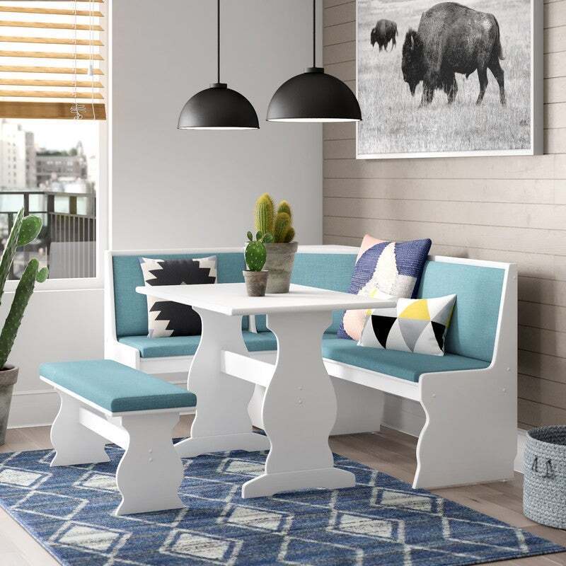 Coastal, upholstered corner kitchen seating