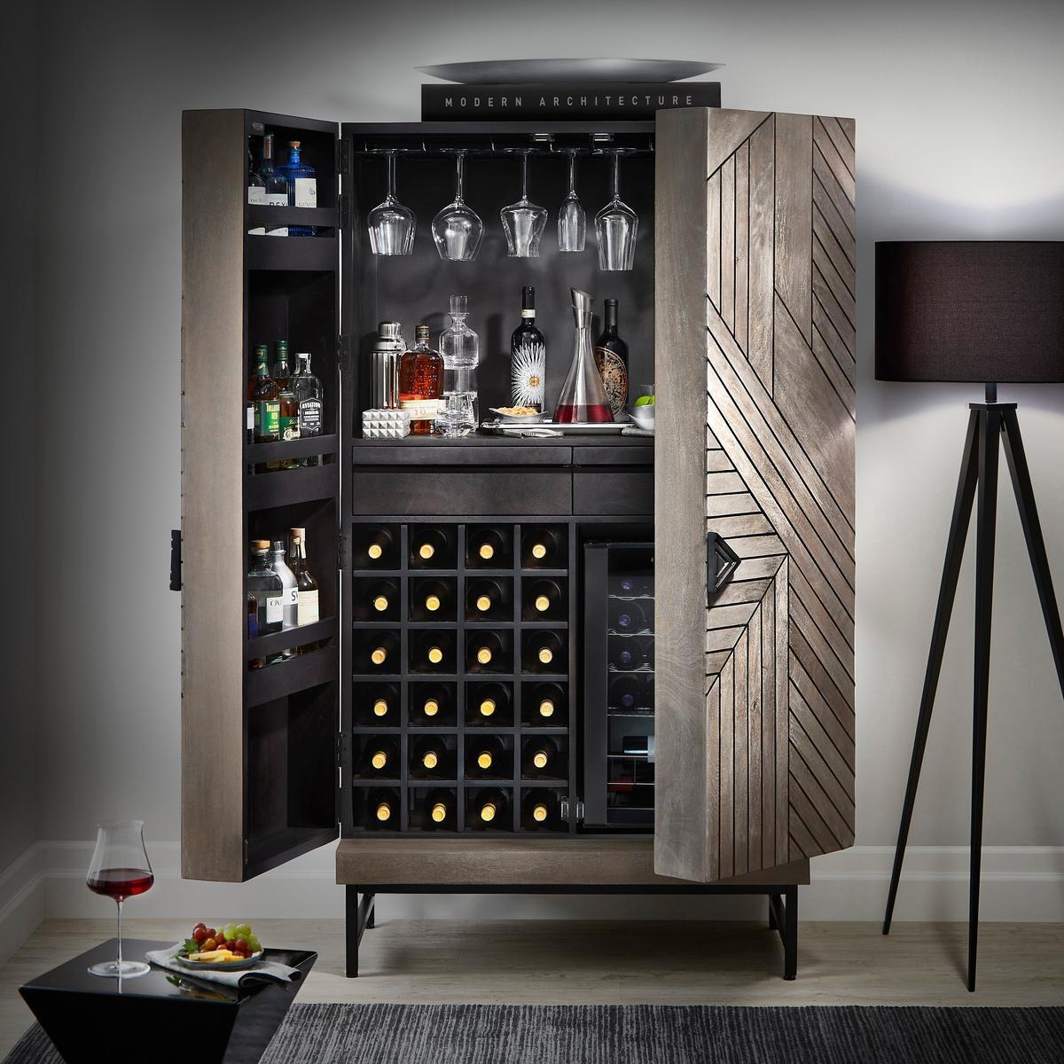 Free-standing smart bar with wine refrigerator