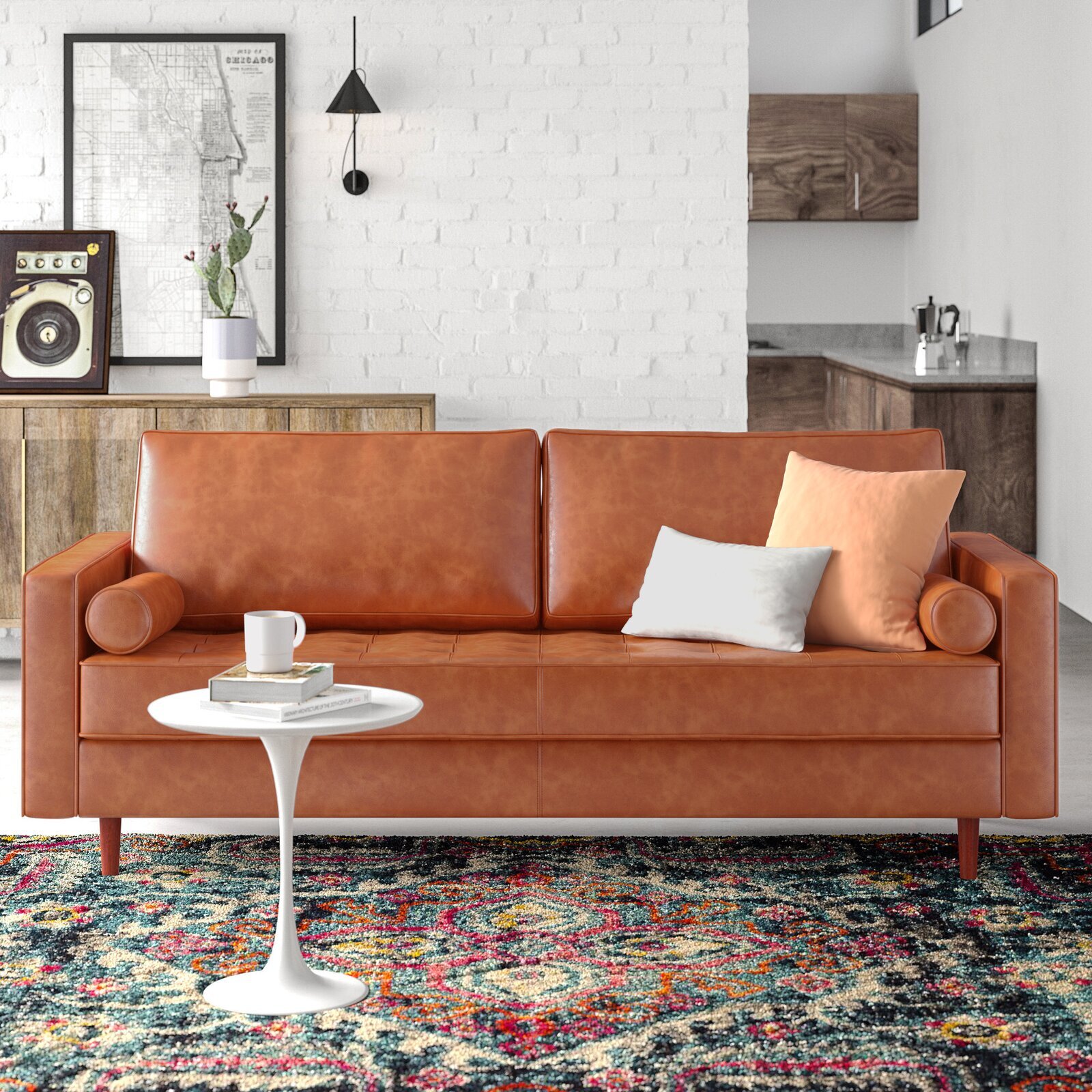 Contemporary Genuine Leather Wide Sofa 