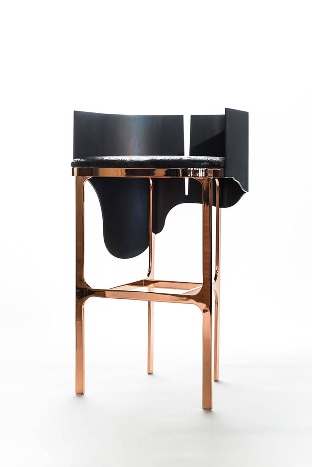Contemporary lava bar stool in rose gold leather and 1