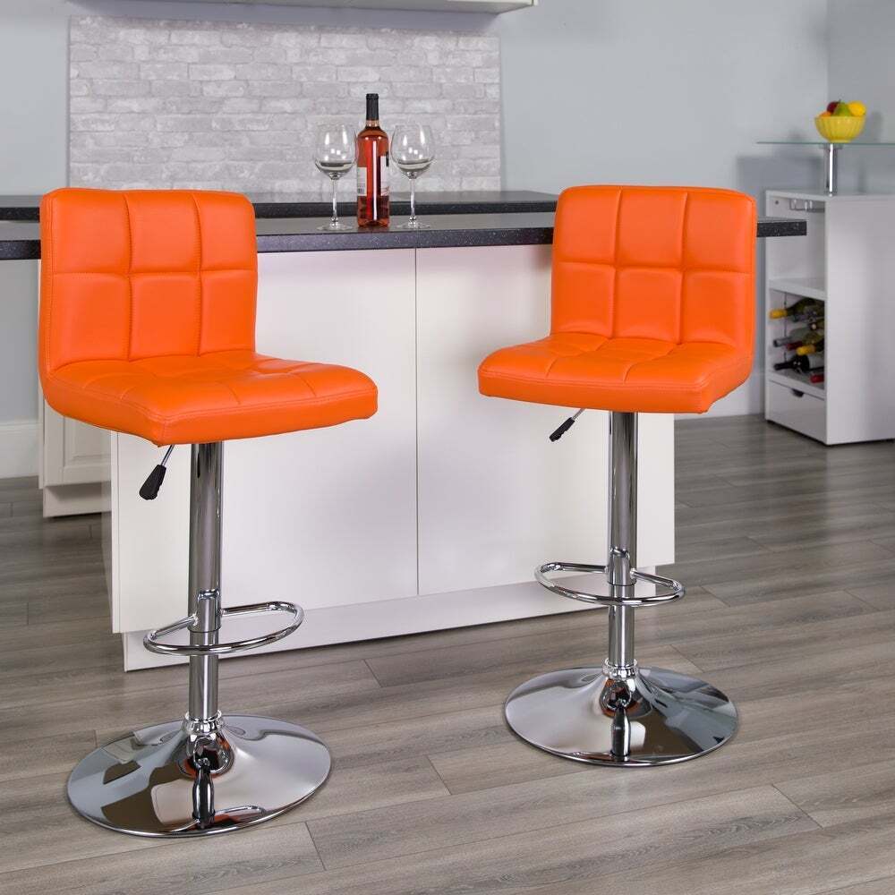Contemporary Quilted Vinyl Adjustable Height Barstool (Set of 2)