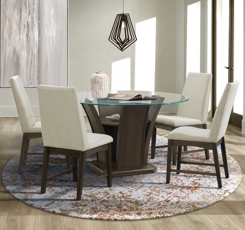 Contemporary round glass dining table with chairs