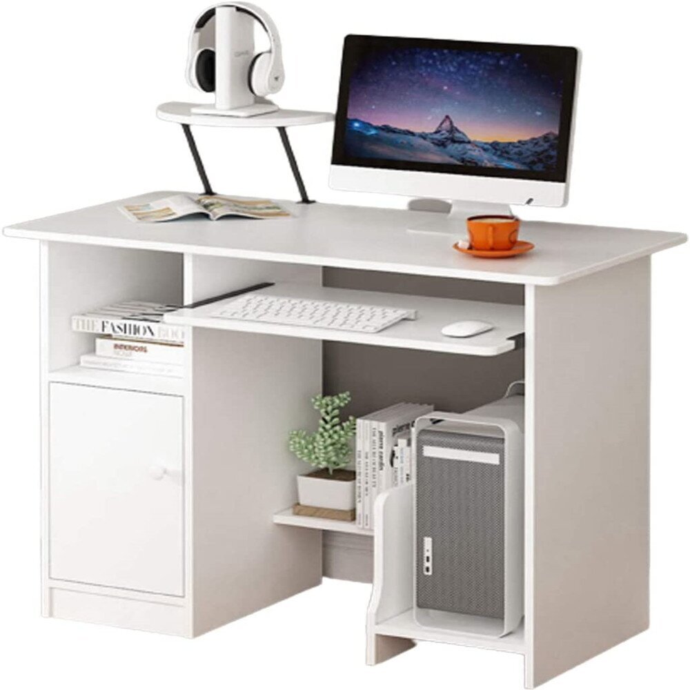 Contemporary White Desk with Hutch