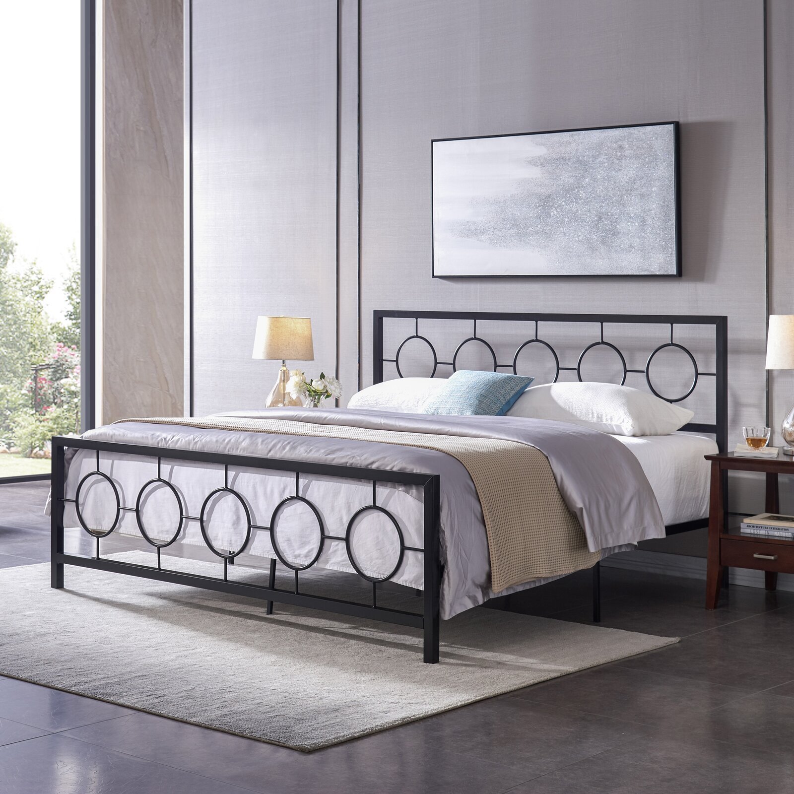 Contemporary Wrought Iron King Bed With Low Footboard