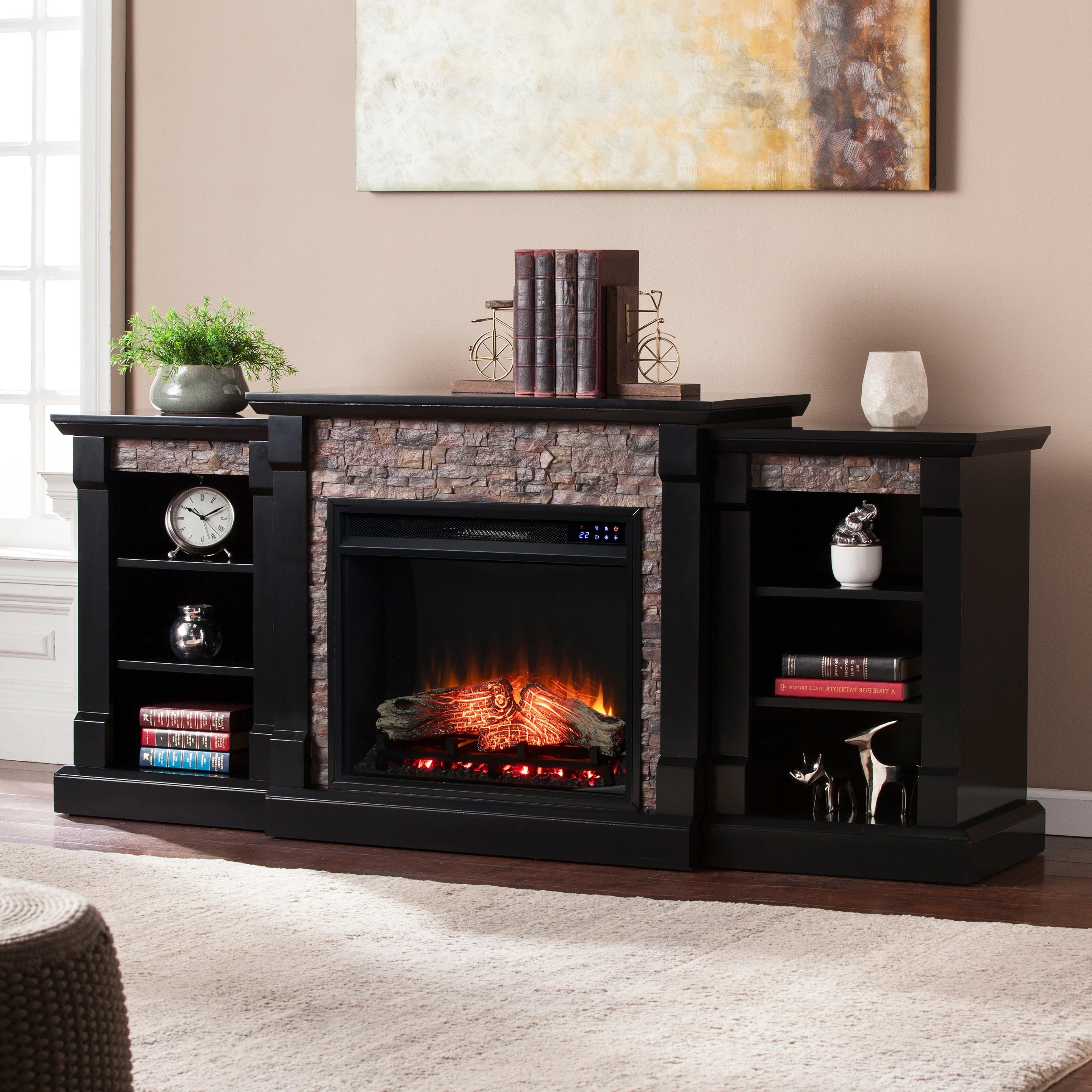 Copper Grove Hay River Black Electric Fireplace with Bookcases