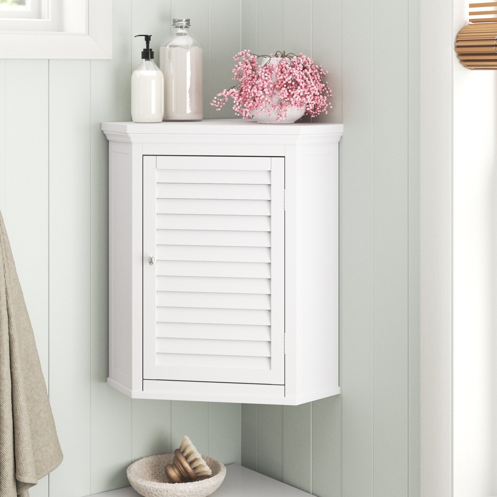 HERE Small Bathroom Storage Corner Floor Cabinet with Doors and