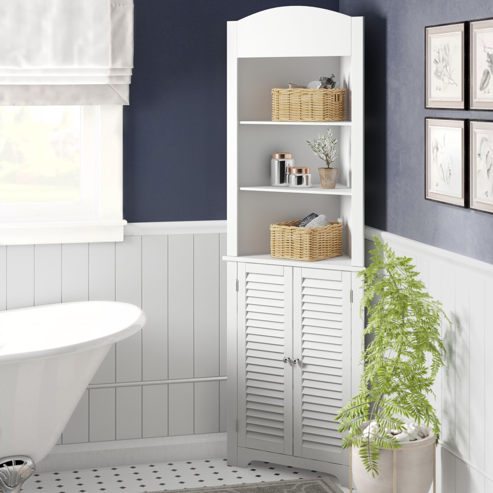 Corner Free Standing Linen Cabinet for Small Bathrooms